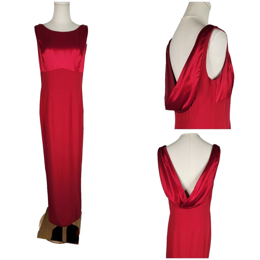 Vintage 90s Y2K Champagne Formals Red Cowl Back Formal Gown Union Made No Size